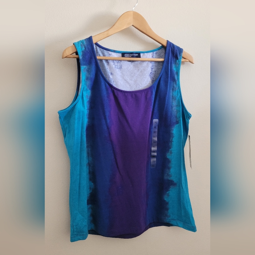 JNY Gauzy Open Top over Cotton Blend Tank Top, Women's XL, Blue & Purple Tie Dye - Picture 4 of 16